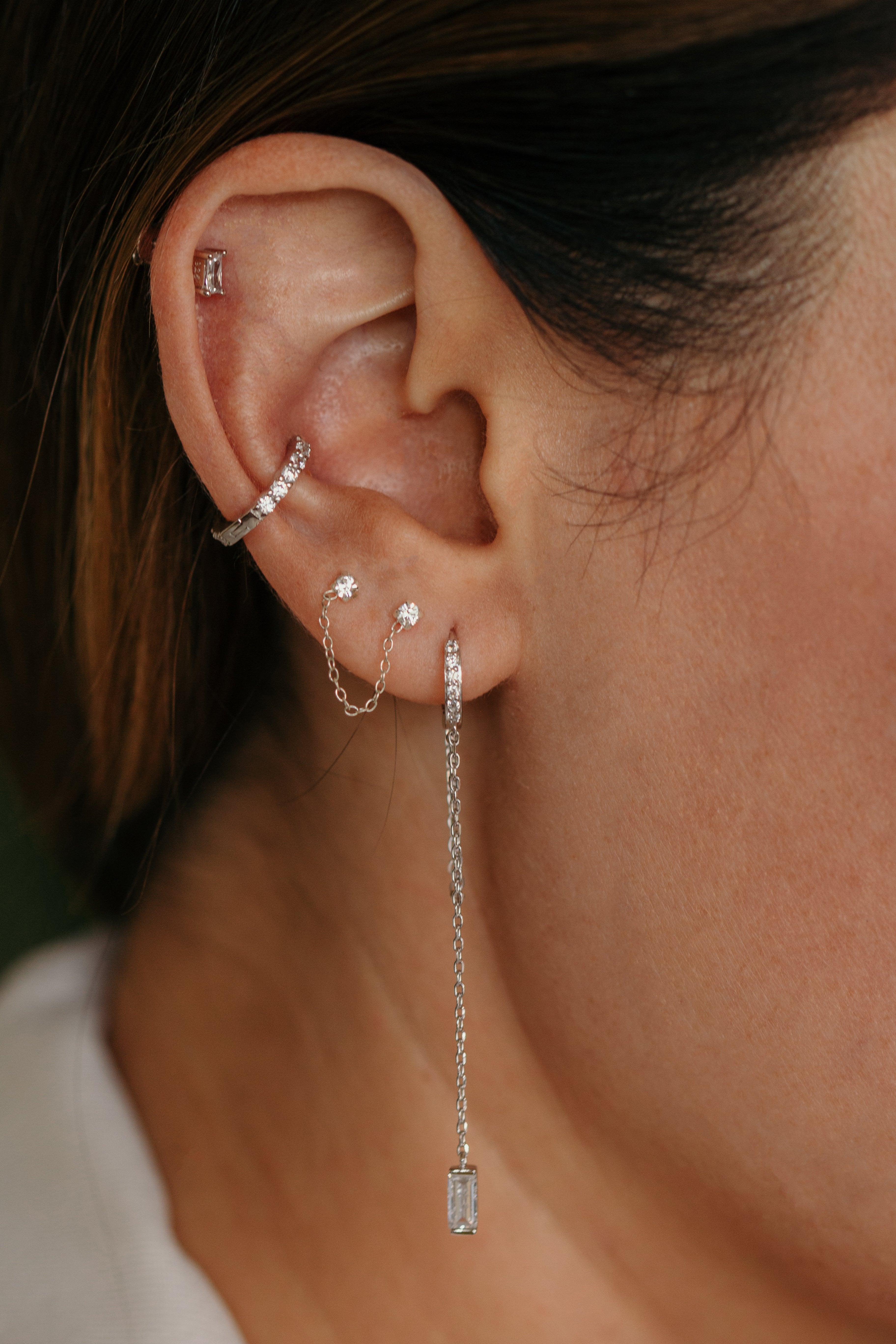 Buy Double Chain Earring Two Stud Chain Earrings Double Piercing Earring  Online in India - Etsy