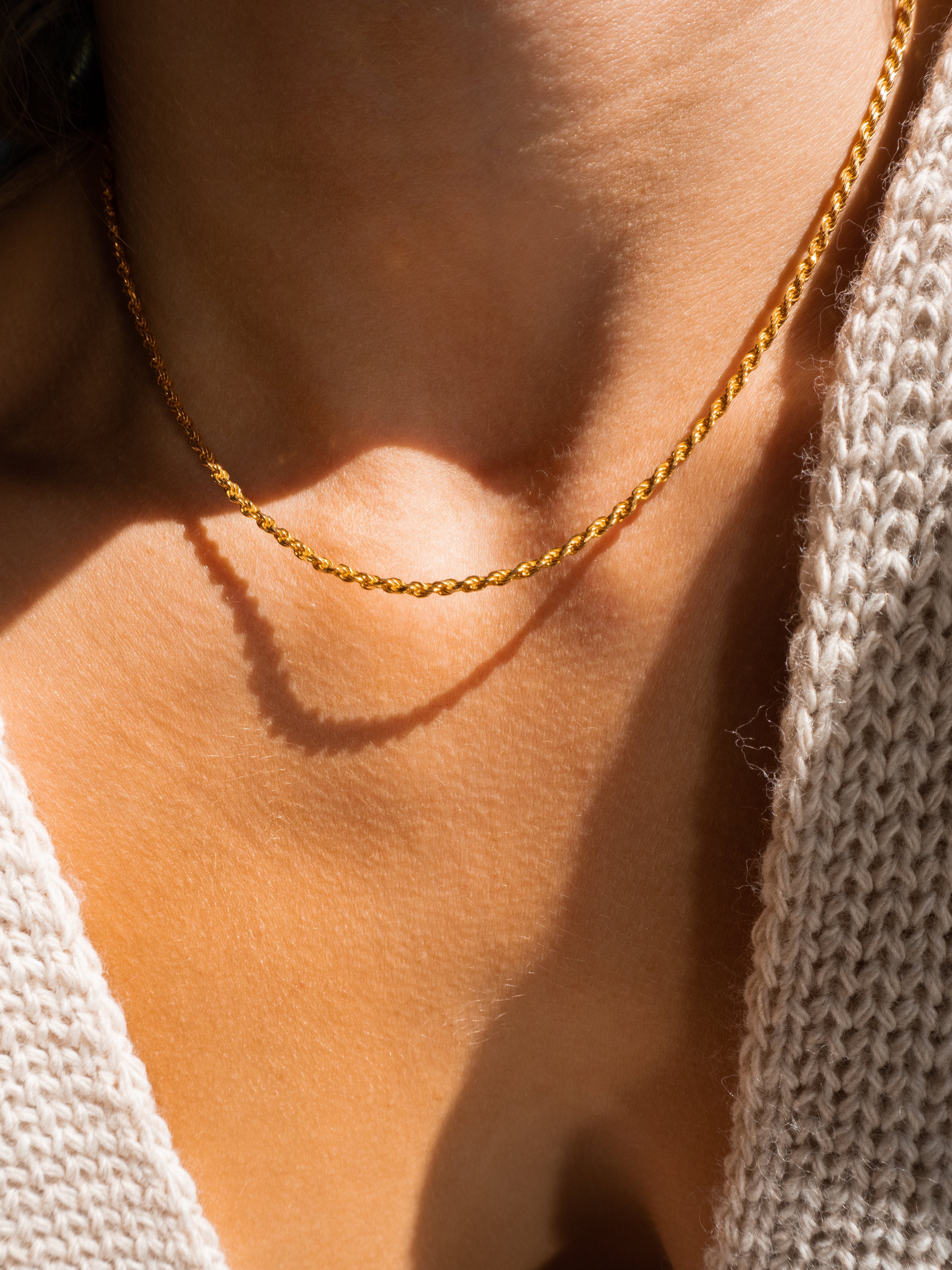 Dainty Silver Rope Chain Choker Necklace, Twisted Rope Chain