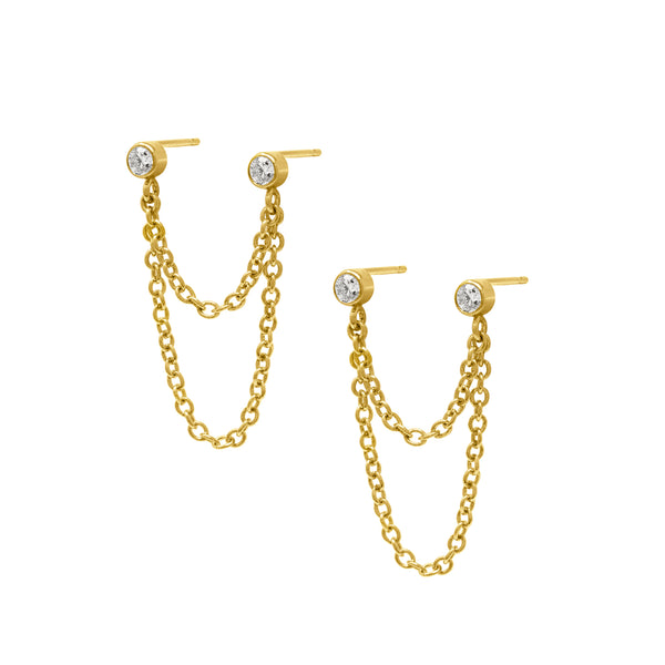 Creative Double Hole Stud Earrings Chain Design Embellished - Temu