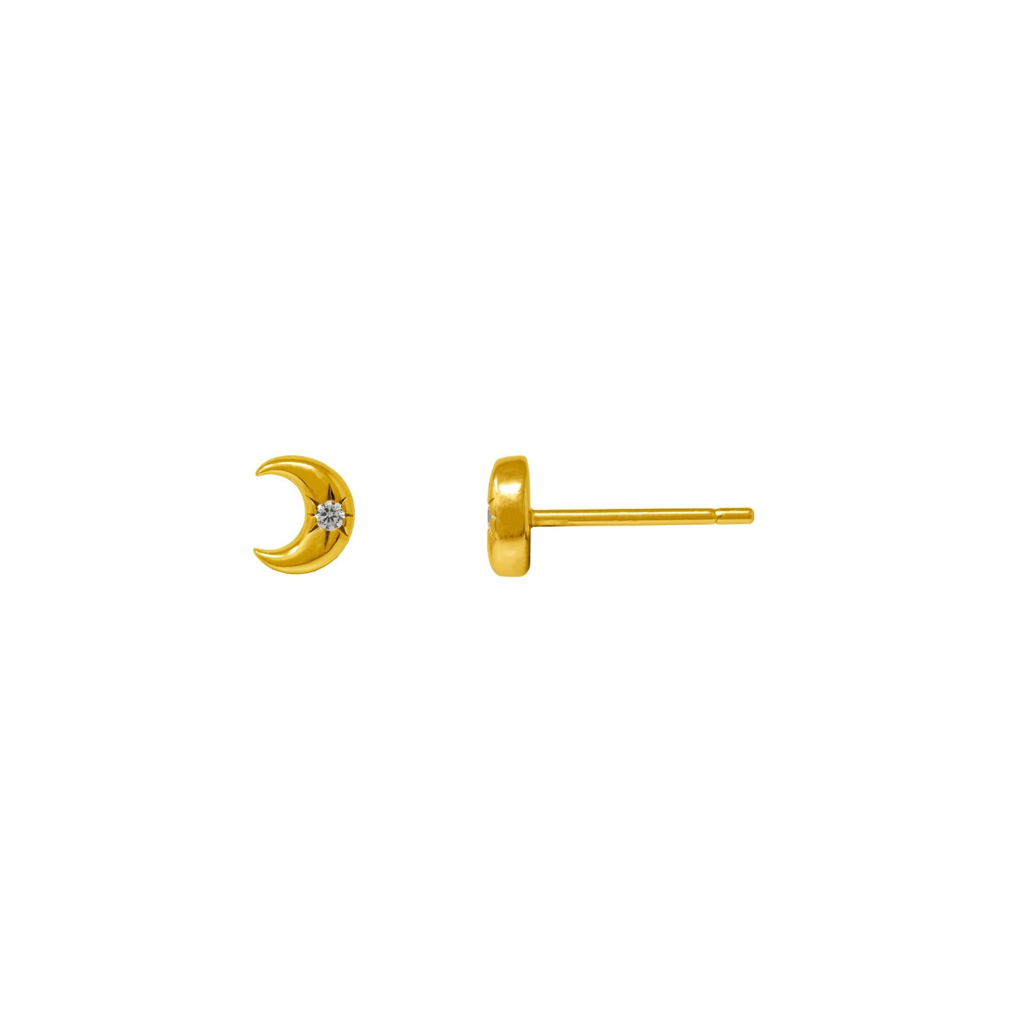 mini moon dainty stud earring in gold 14k plating sterling silver by vie en bleu jewelry